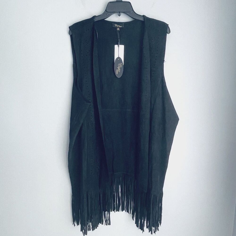 Boho Western Faux Suede Fringe Vest Size 3X Long Duster Festival Cowgirl $98